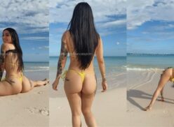 Bikini con tanga en la playa de Bianca Taylor