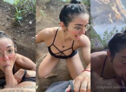 Amira Daher realizando sexo oral en la montaña