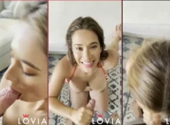 La traviesa Eva Lovia, un bombón de Estados Unidos, haciendo sexo oral y recibiendo eyaculación en sus tetas