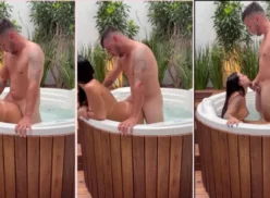 En la bañera, Tati Formento, muy caliente, está desnuda y sacando su culazo para que el tío de polla grande encaje de buena gana