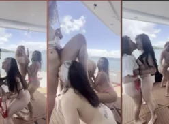 Kinechan y sus amigas sexys se divierten juntas sin ropa en el barco del hombre mayor y adinerado