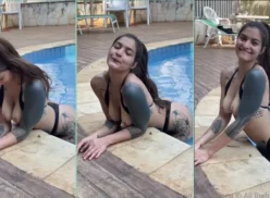 Svetlanna mostrando sus puntiagudas tetas en la piscina