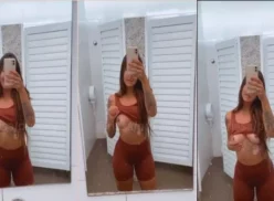 Rissa exhibiendo sus senos naturales en el baño del gimnasio