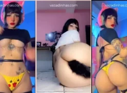 Yasmim Cat, una viciosa y delgada amateur masturbándose desnuda en la cama